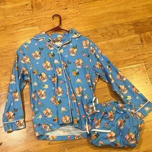 Charming Blue Cat Print Kids Pajama Set